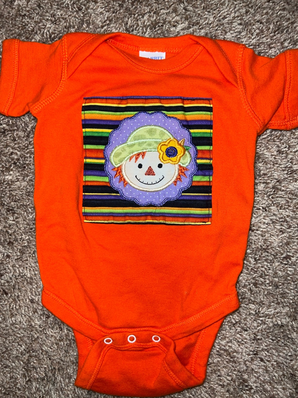 Rabbit Skins Orange Baby Infant Onesie Embroidered Scarecrow Halloween Fall 6m - Picture 1 of 3